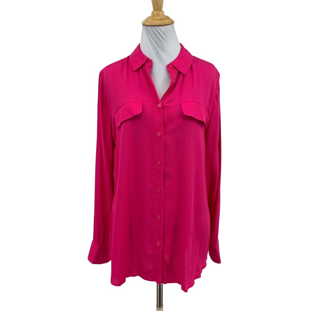 Chicos Shirt Women 1 US 8/10 Ultra Pink Long Sleeve Easy Woven Pattern Button Up